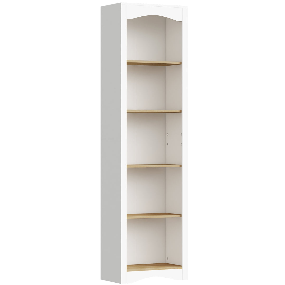 Bibliothèque Arquée 5 Niveaux, Étagère à Livres, Meuble de Rangement, Étagères Réglables, 50x30x183cm, Blanc et Chêne-0