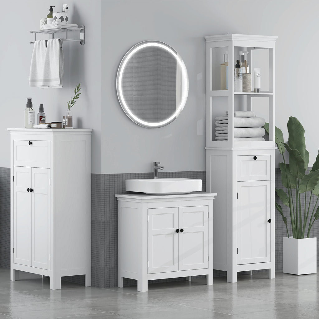 Meuble de salle de bain avec tiroir et étagères réglables, armoire de rangement sur pied, hauteur 102,5 cm, blanc-3