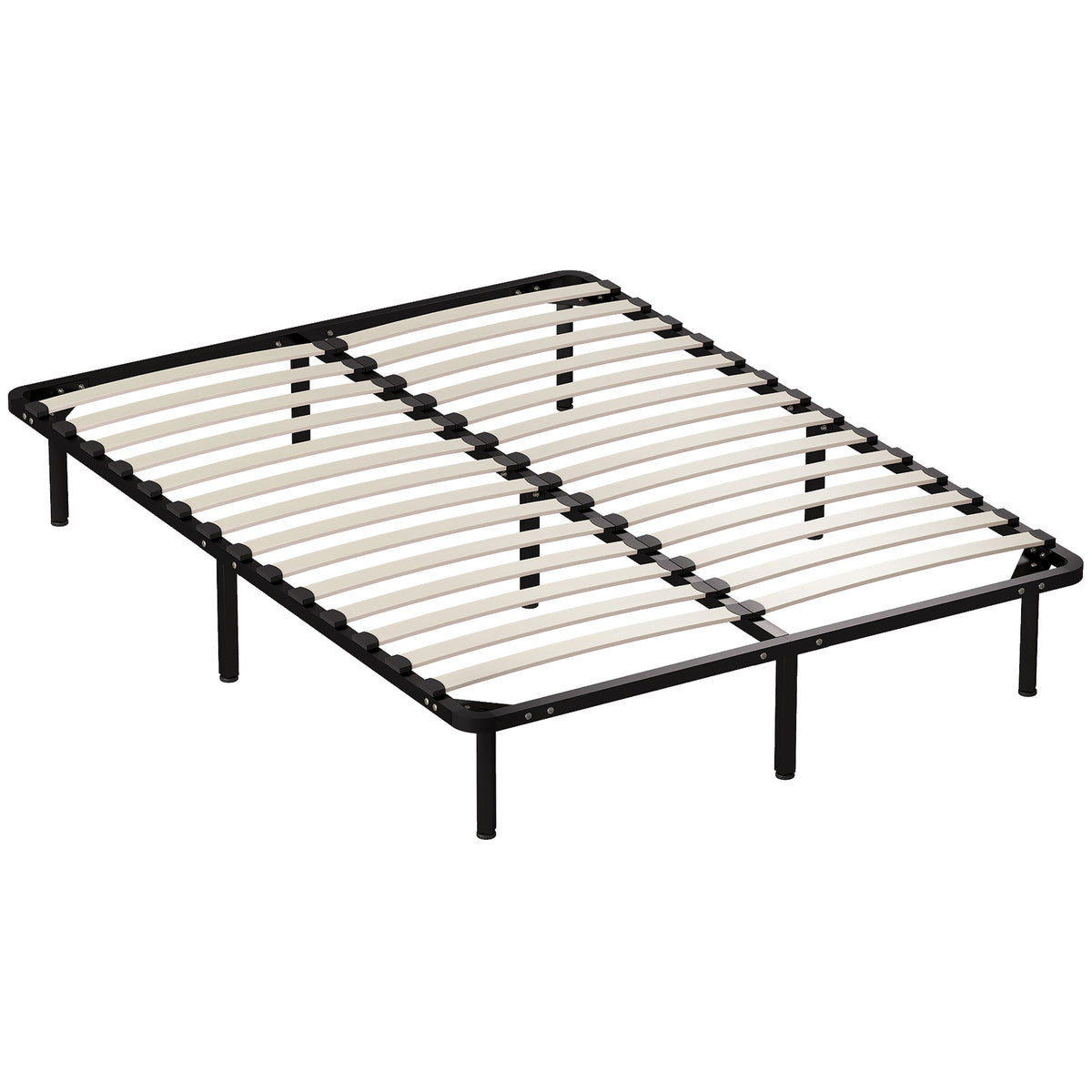 Cadre de lit 140 x 190 cm, lit 2 personnes en bois massif avec sommier à lattes et pied, rangement au-dessous, noir-0