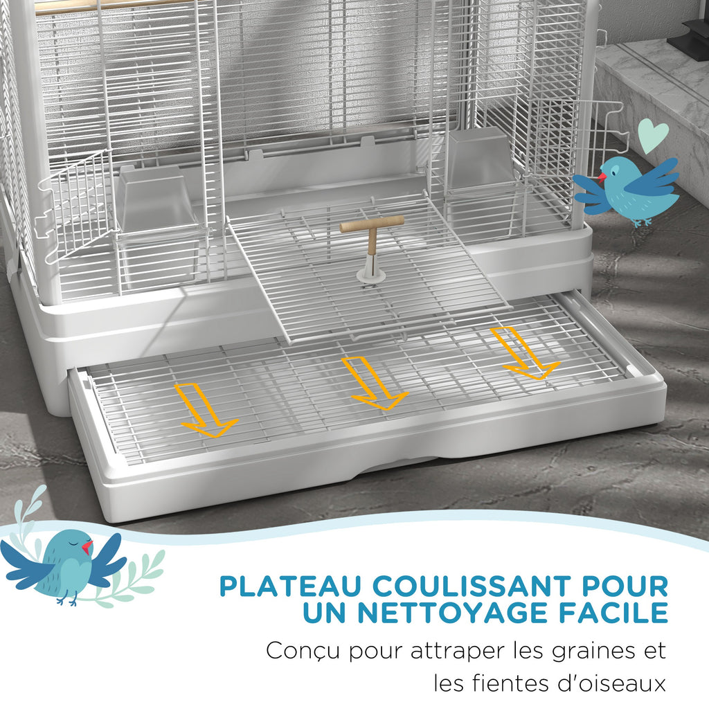 Cage à oiseaux volière avec portes perchoirs cage pour canaris perruches perroquets 61 x 36,5 x 98 cm blanc-3