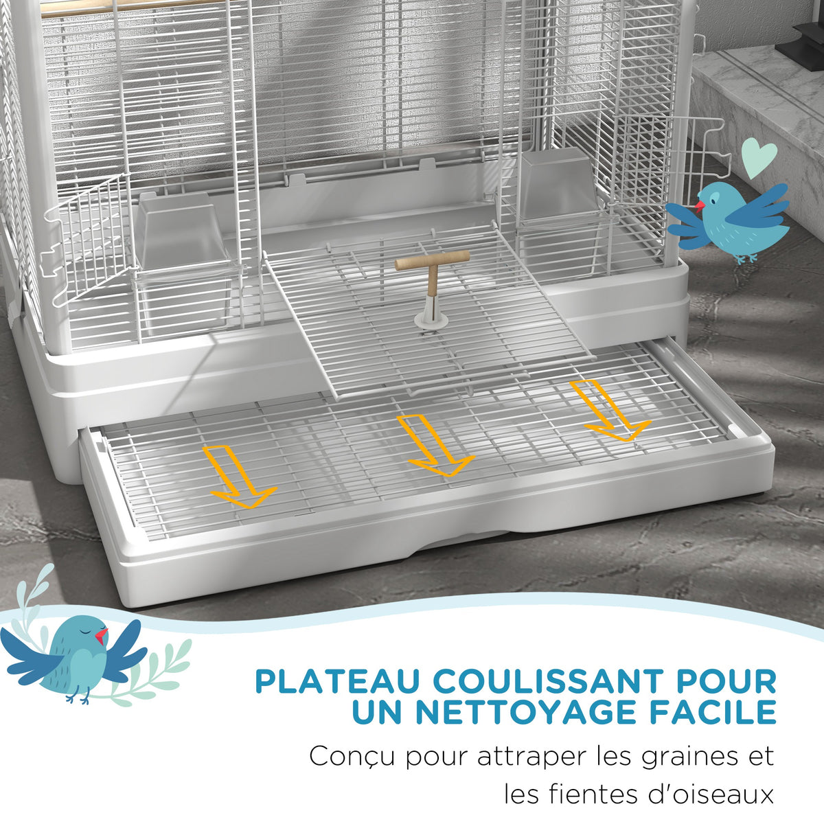 Cage à oiseaux volière avec portes perchoirs cage pour canaris perruches perroquets 61 x 36,5 x 98 cm blanc-3