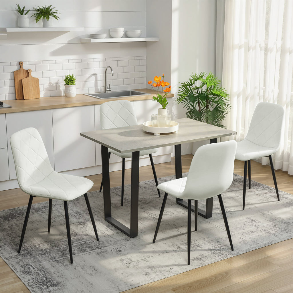 Lot de 4 chaises de salle à manger rembourrées avec dossier haut, pieds en acier et tissu effet velours, crème-5