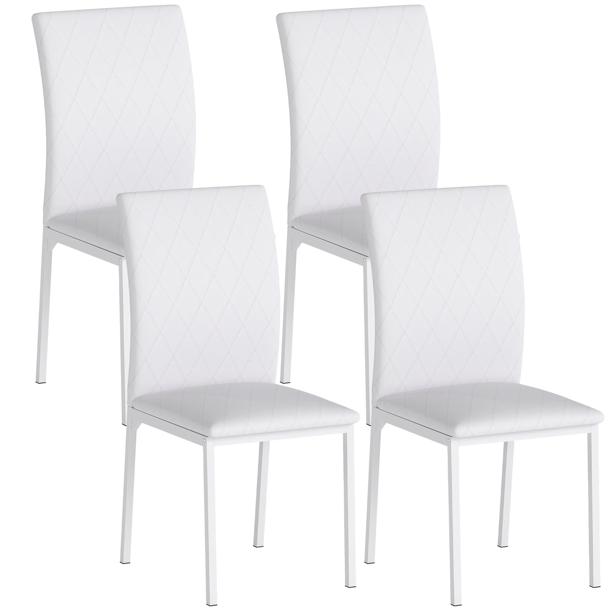 Lot de 4 chaises de salle à manger, chaises de cuisine, capitonnage rhombique et pieds en métal, 41x50x91cm, blanc-0