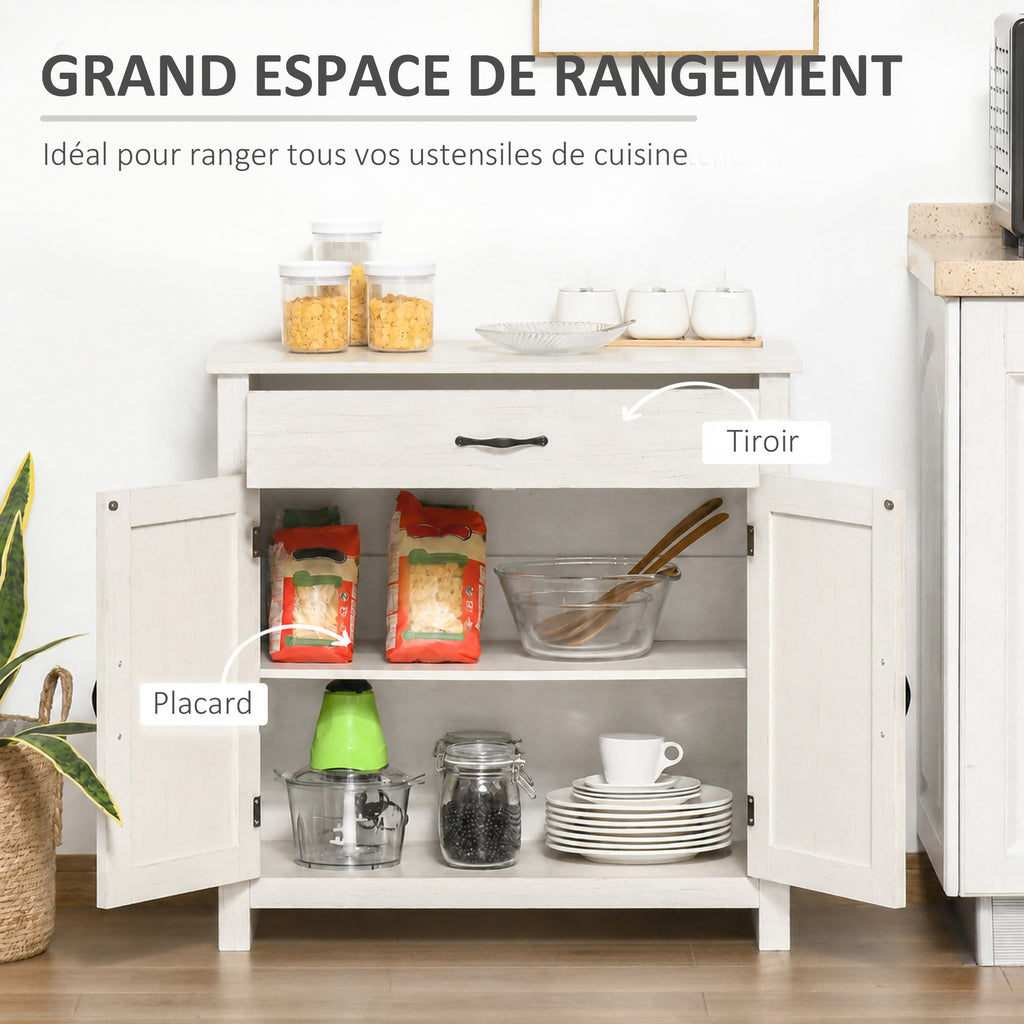 Buffet salon, meuble de rangement avec tiroir, 2 portes de grange et étagère réglable, 80 x 39,7 x 80 cm, blanc-3