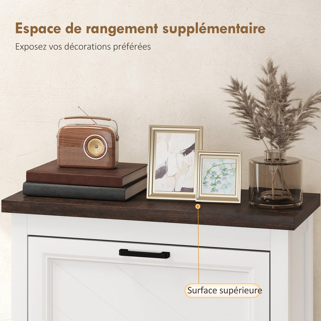 Meuble à chaussures 18 paires, armoire à chaussures étroite avec 3 tiroirs rabattables et étagères réglables, blanc-6
