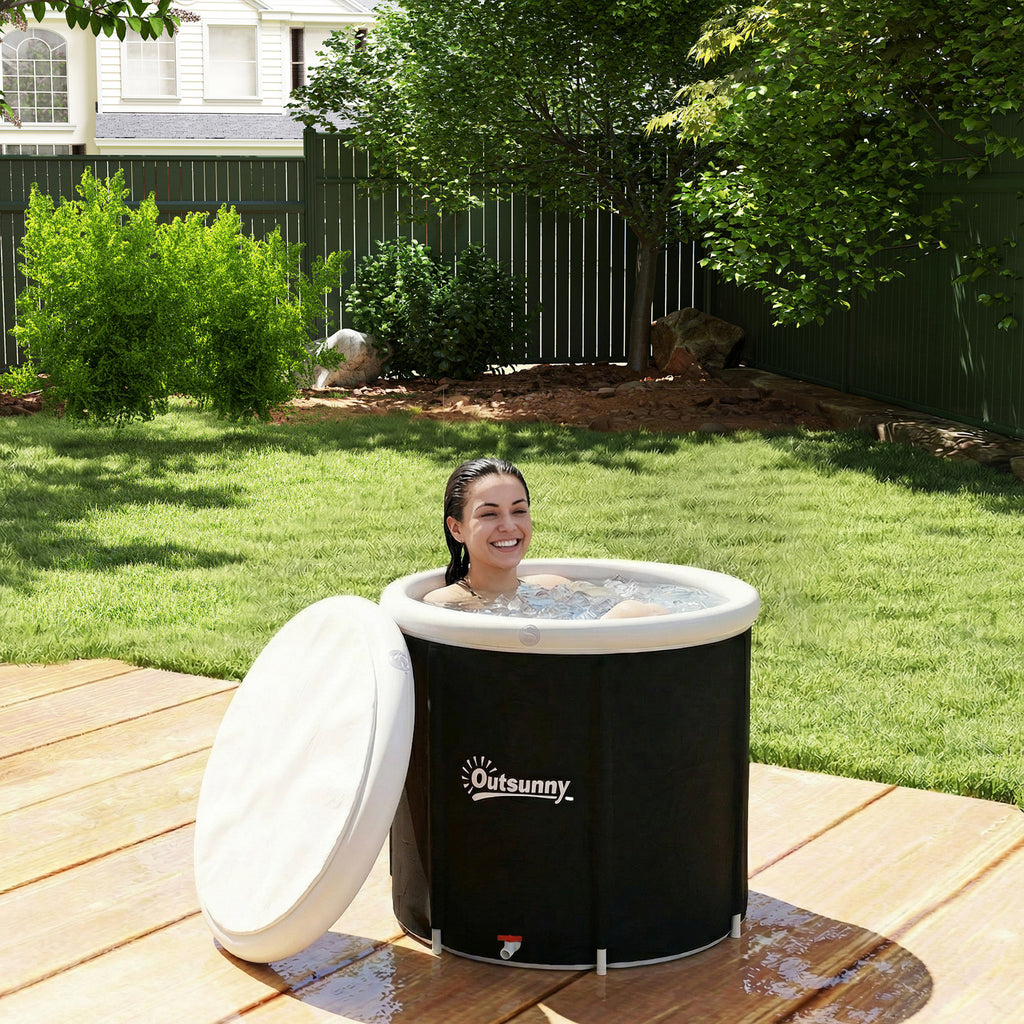 Baignoire à Glace Pliable Gonflable 280 L avec Couvercle et Pompe pour Entraînement à l'Eau Froide, 78x78x71 cm, Noir-9