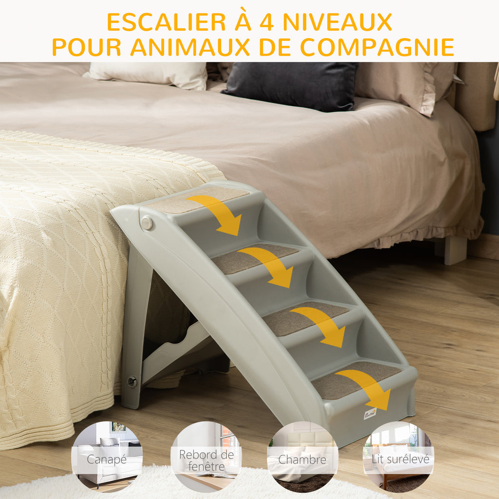 Escalier pour chien pliant à 4 marches antidérapantes escalier pour animaux en plastique 62 x 38 x 49,5 cm gris-6
