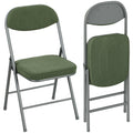 Lot de 2 chaises pliantes chaises de salle à manger portables avec assises et dossiers rembourrés en velours côtelé vert-0