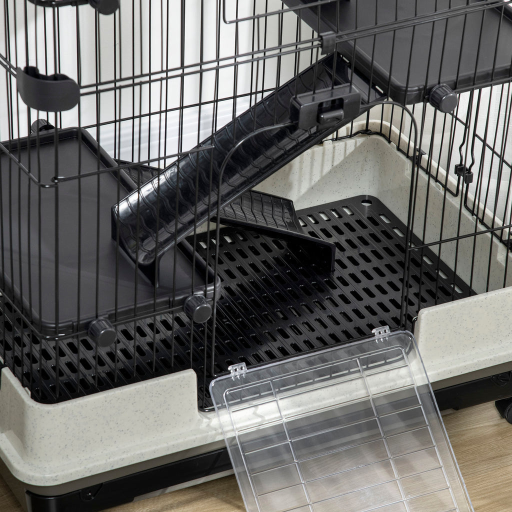 Cage pour petits animaux roulante 3 plates-formes démontables 3 rampes plateau inférieur amovible métal PP 81,2 x 52,7 x 114 cm noir-7