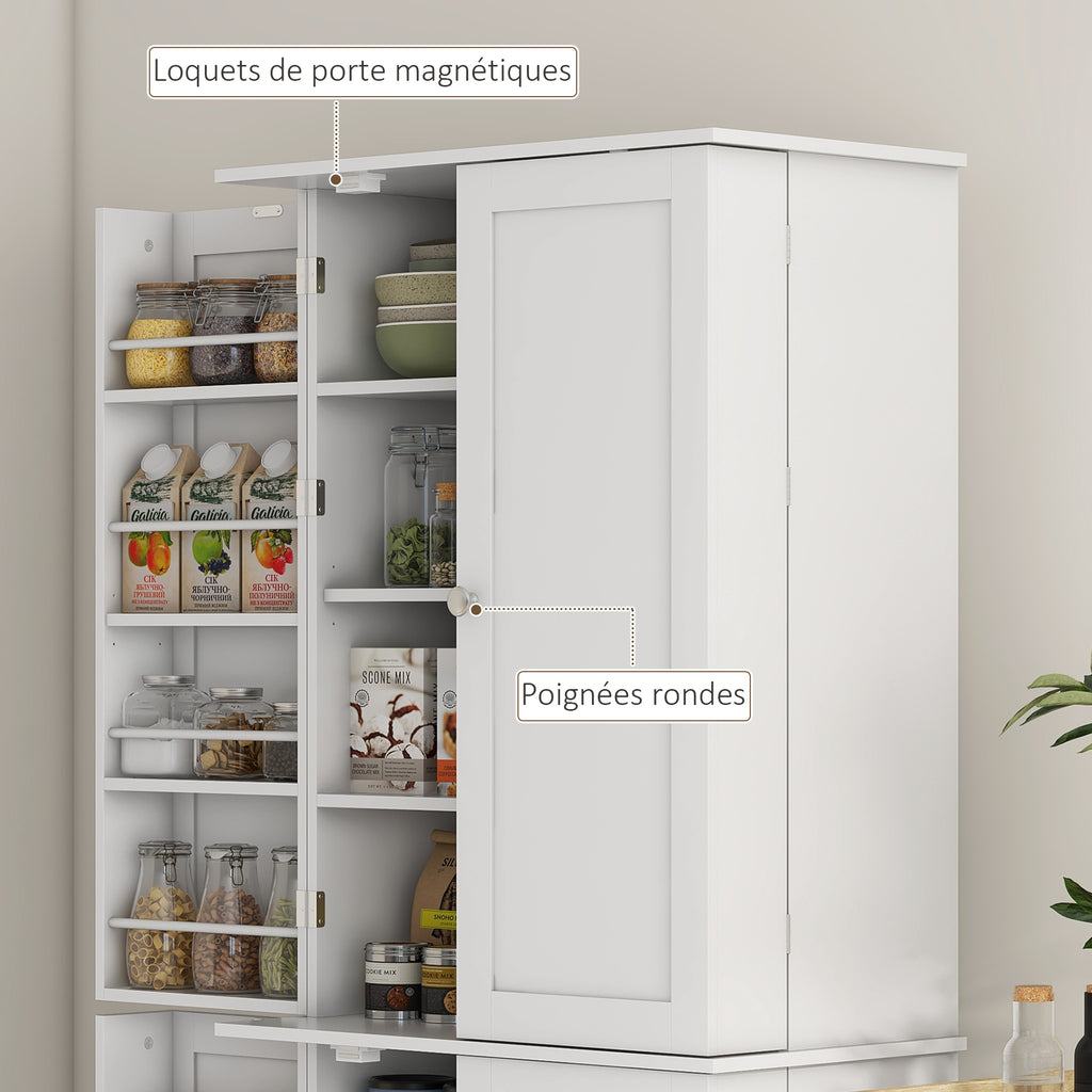 Armoire de cuisine buffet cuisine avec placards, étagère réglable et porte-épices, 60 x 35 x 166 cm, blanc-6