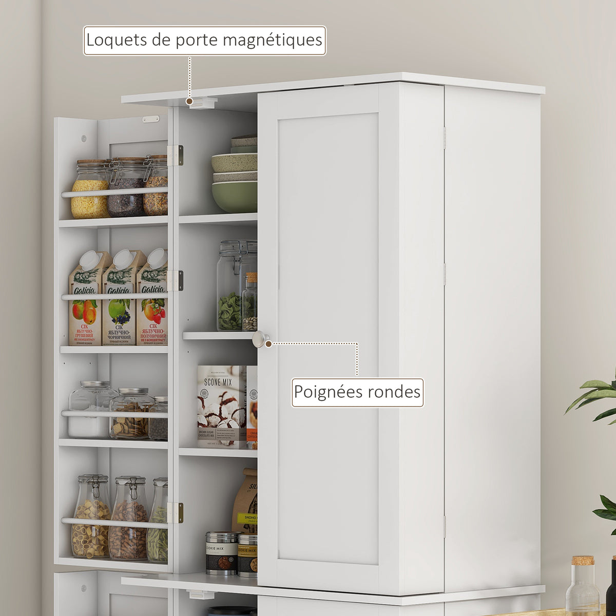 Armoire de cuisine buffet cuisine avec placards, étagère réglable et porte-épices, 60 x 35 x 166 cm, blanc-6