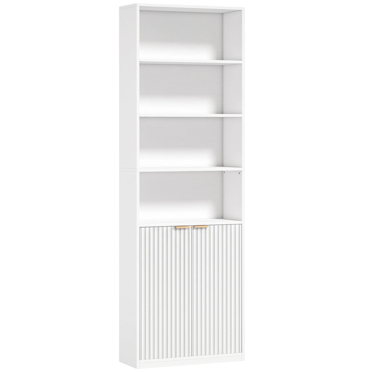 Bibliothèque à 6 Niveaux, Meuble de Rangement, 60 x 24 x 182 cm avec 4 Compartiments Ouverts et 2 Portes, Blanc-0