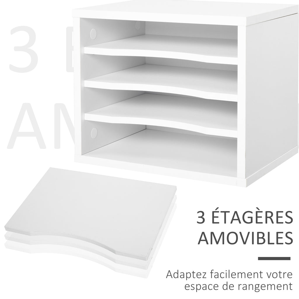 Lot de 2 organiseurs bureau bois blanc avec couches fournitures support d'imprimante dim. 35,5L x 25l x 28,6H cm-3