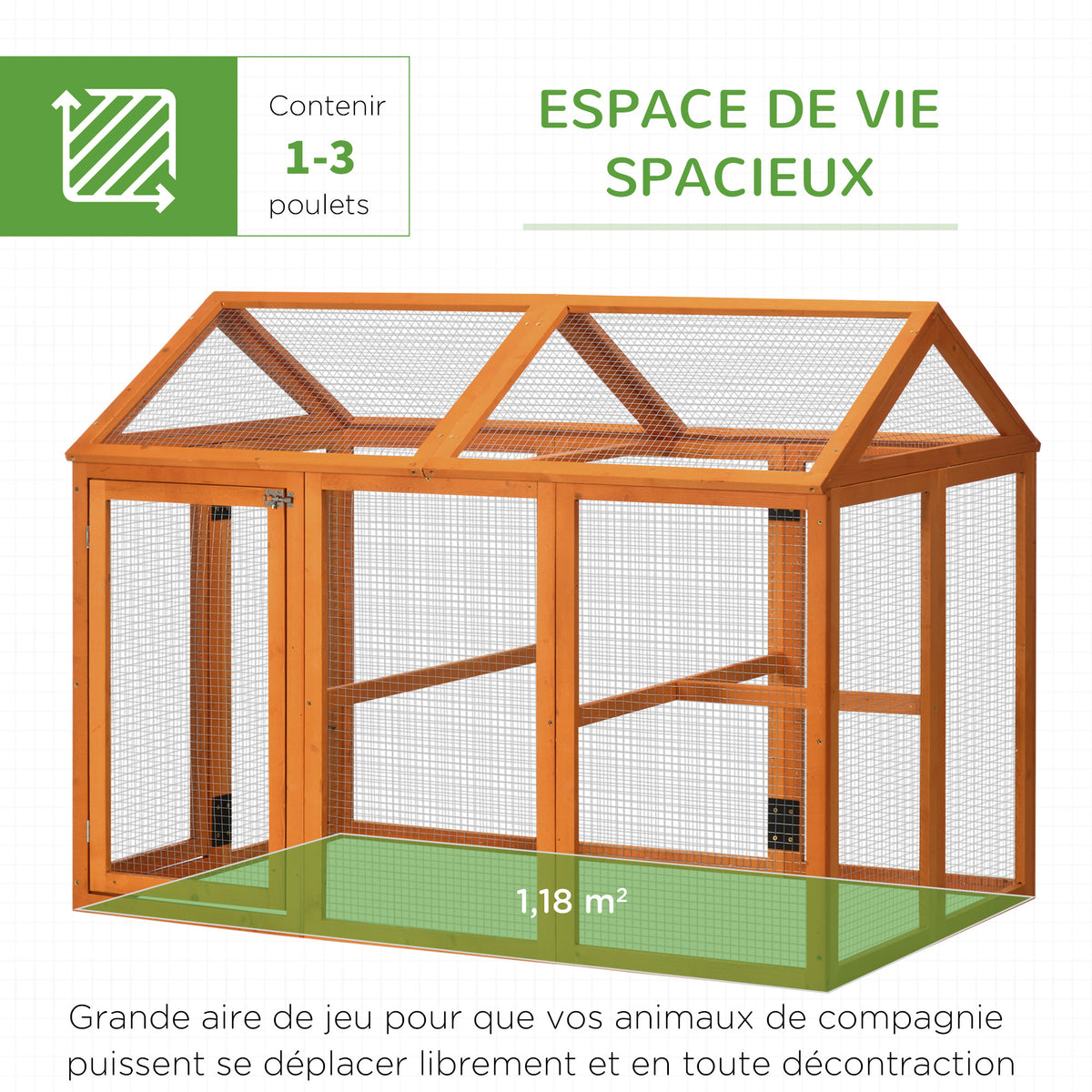 Enclos poulailler en bois cage à poules parc grillagé 140 x 88,5 x 106 cm orange-3