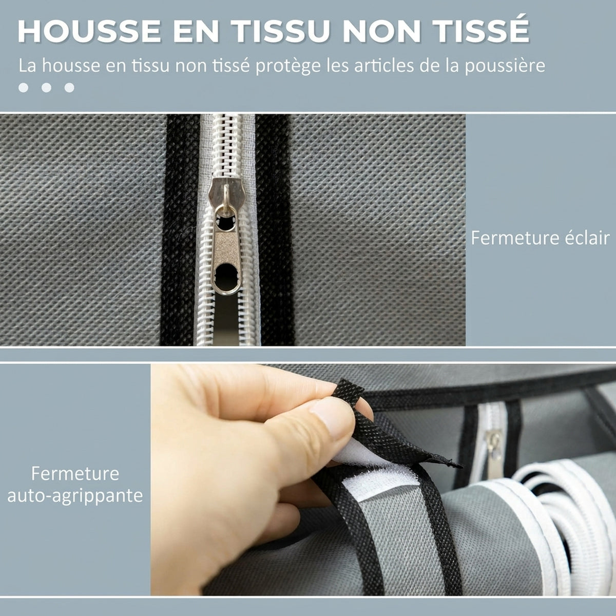 Armoire penderie multi-rangement - 8 étagères, 2 barres - non tissé gris clair-4