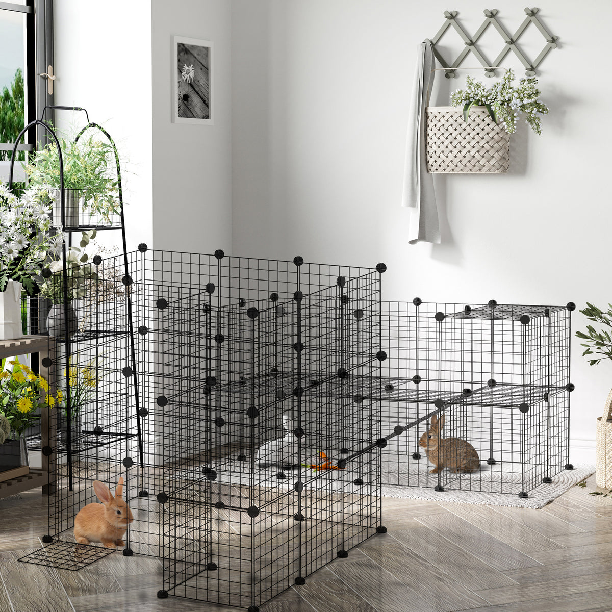 Cage parc clôture pour animaux domestiques enclos pour petits animaux modulable 2 niveaux 72 panneaux bords arrondis-1