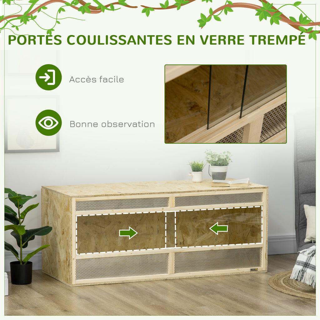 Terrarium en bois OSB pour reptiles avec porte coulissante en verre - 120 x 50 x 50 cm naturel-5
