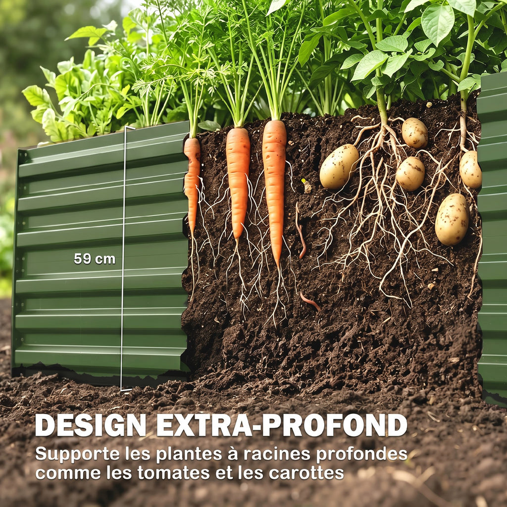 Carré potager de jardin rectangulaire tubes de renforcement acier galvanisé 180 x 90 x 59 cm-3
