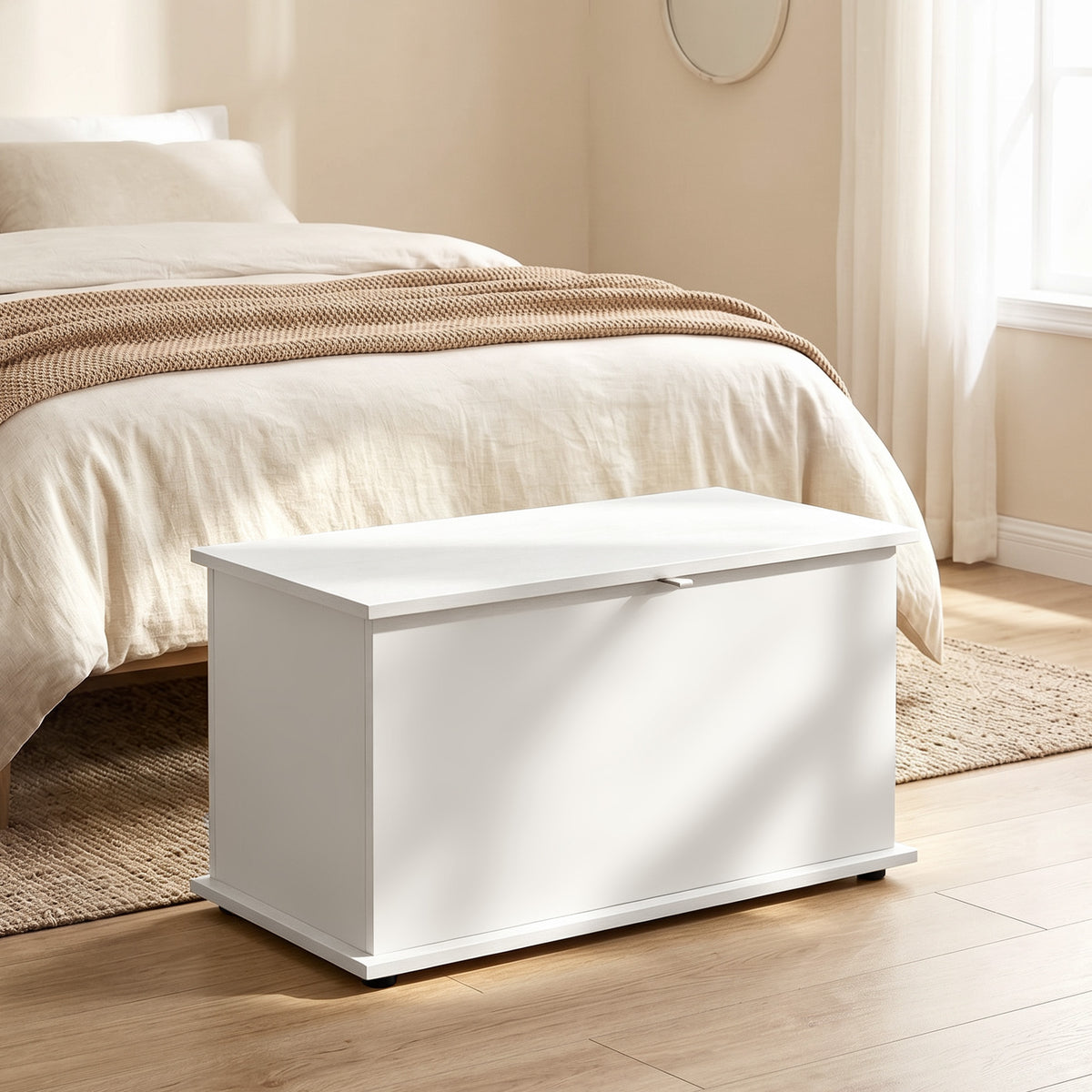Coffre de Rangement, Banc de Rangement avec Couvercle Rabattable et Charnières de Sécurité, 80 x 40 x 45 cm, Blanc-1