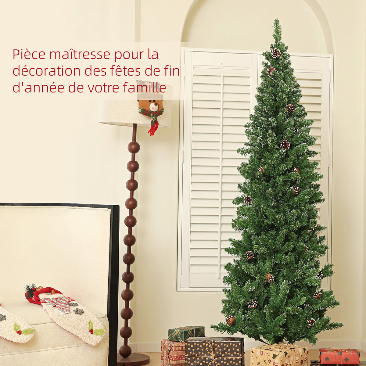 Sapin de Noël artificiel 180 cm arbre de Noël Slim avec support en acier pliable, 618 branches épines, vert-3
