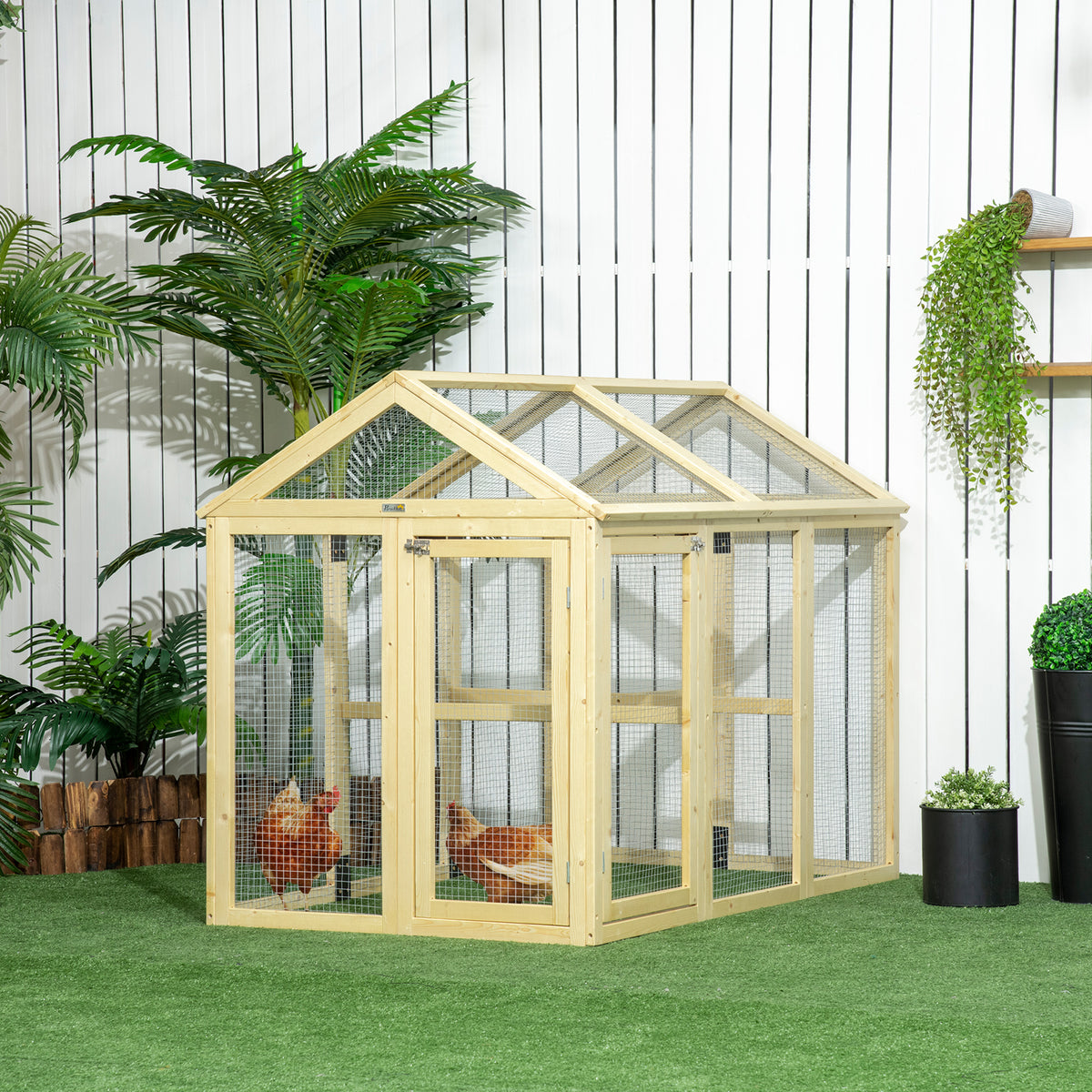 Enclos poulailler en bois cage à poules parc grillagé 140 x 88,5 x 106 cm naturel-1