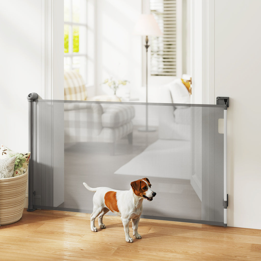 Barrière rétractable pour chien largeur 149 cm verrouillage automatique - gris-1
