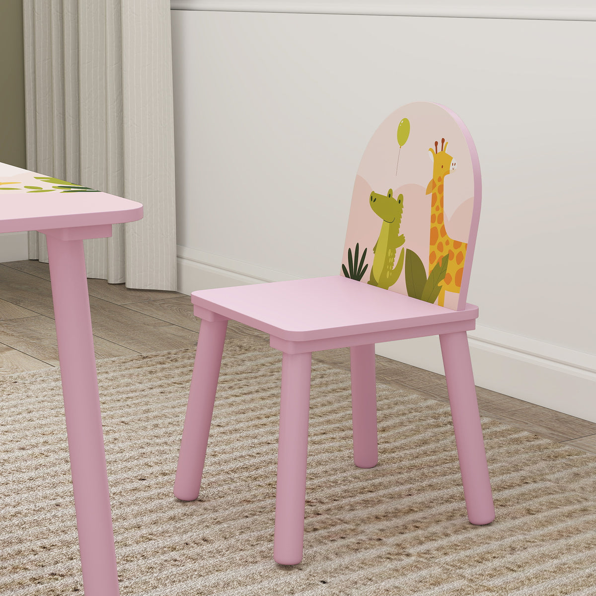 Table enfant avec chaise, ensemble table et 2 chaises en bois pour dessiner, jouer, étudier, rose-8