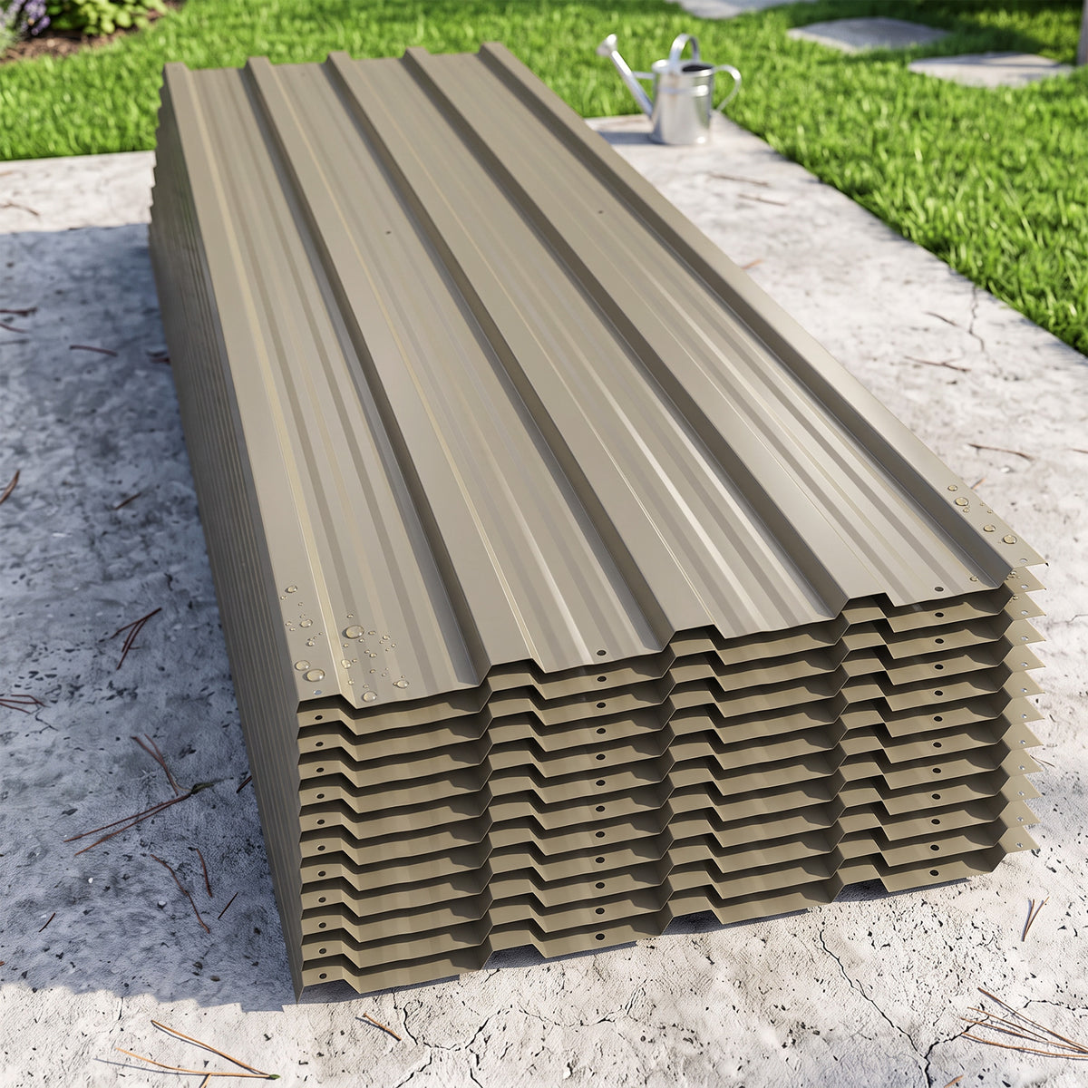 Lot de 12 Panneaux en Acier Galvanisé Résistant aux Intempéries, Marron, Dim. d'un Panneau 129L x 45l cm-1