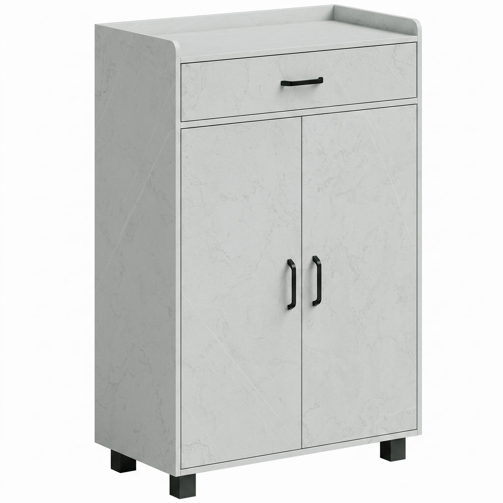 Meuble à Chaussures, Armoire à Chaussures avec 2 Portes, Tiroir, 5 Compartiments et Étagères Réglables, Gris-0
