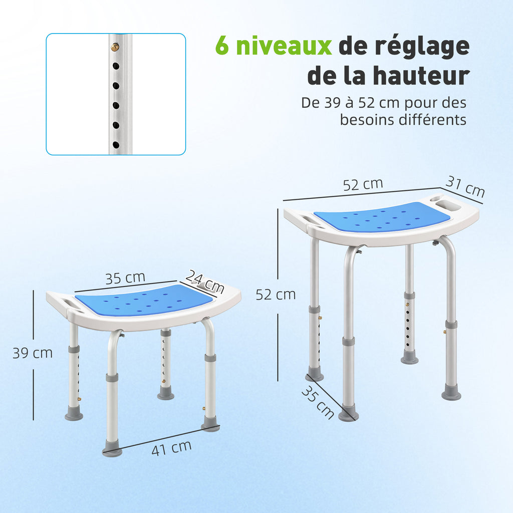 Siège de Douche réglable en Hauteur Tabouret de Douche Ergonomique Pieds antidérapants Charge Max. 135 Kg alu HDPE Blanc Bleu-2