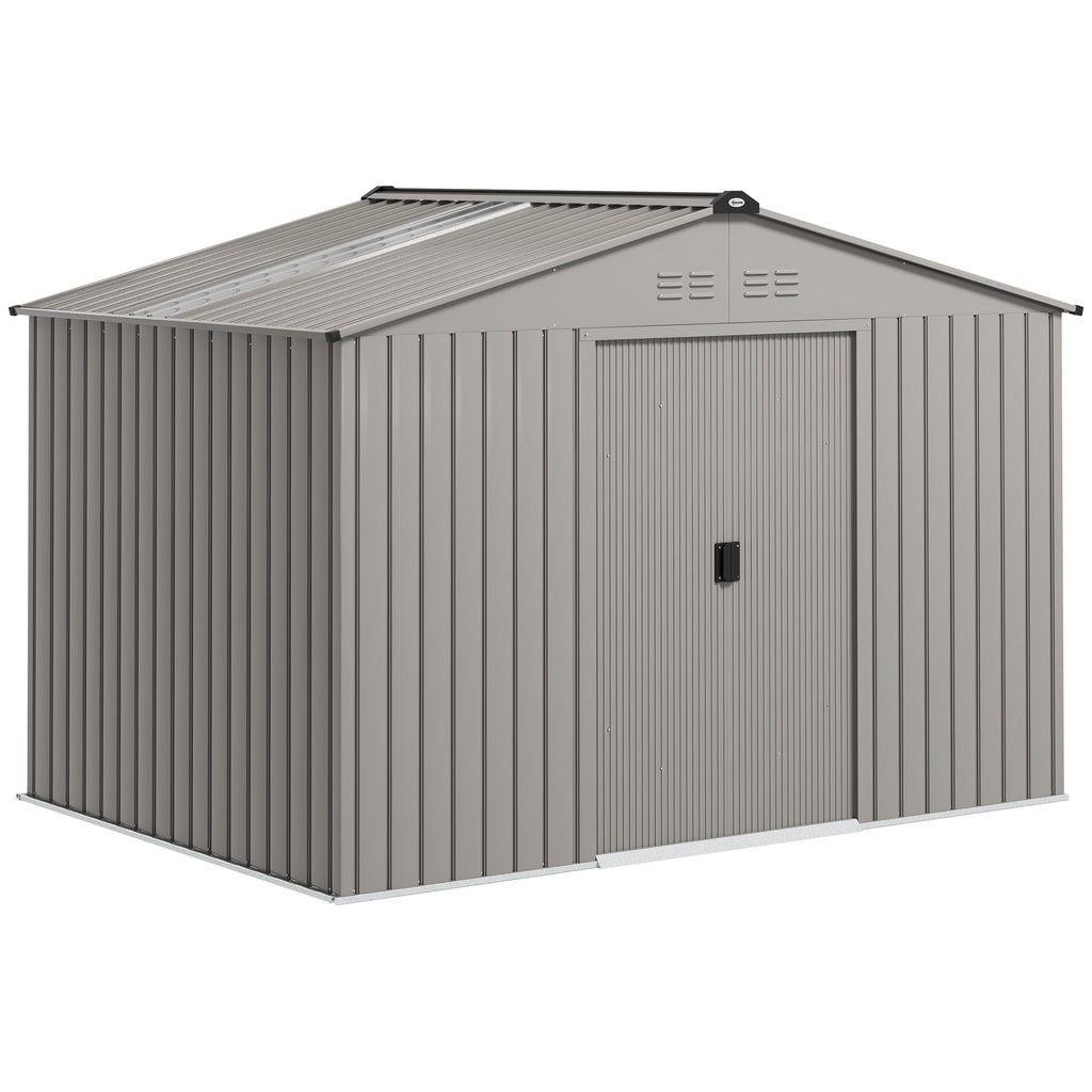Abri de jardin 5,4 m² dim. 2,77 x 1,95 x 1,92 m fondation incluse porte coulissante ventilations tôle acier, anthracite-0
