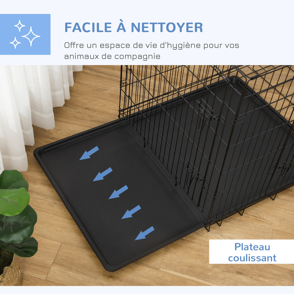 Cage caisse de transport pliante pour chien en métal noir 92 x 57 x 62,5 cm-5