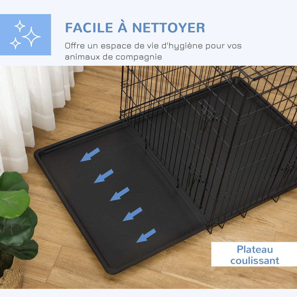 Cage caisse de transport pliante pour chien en métal noir 92 x 57 x 62,5 cm-5