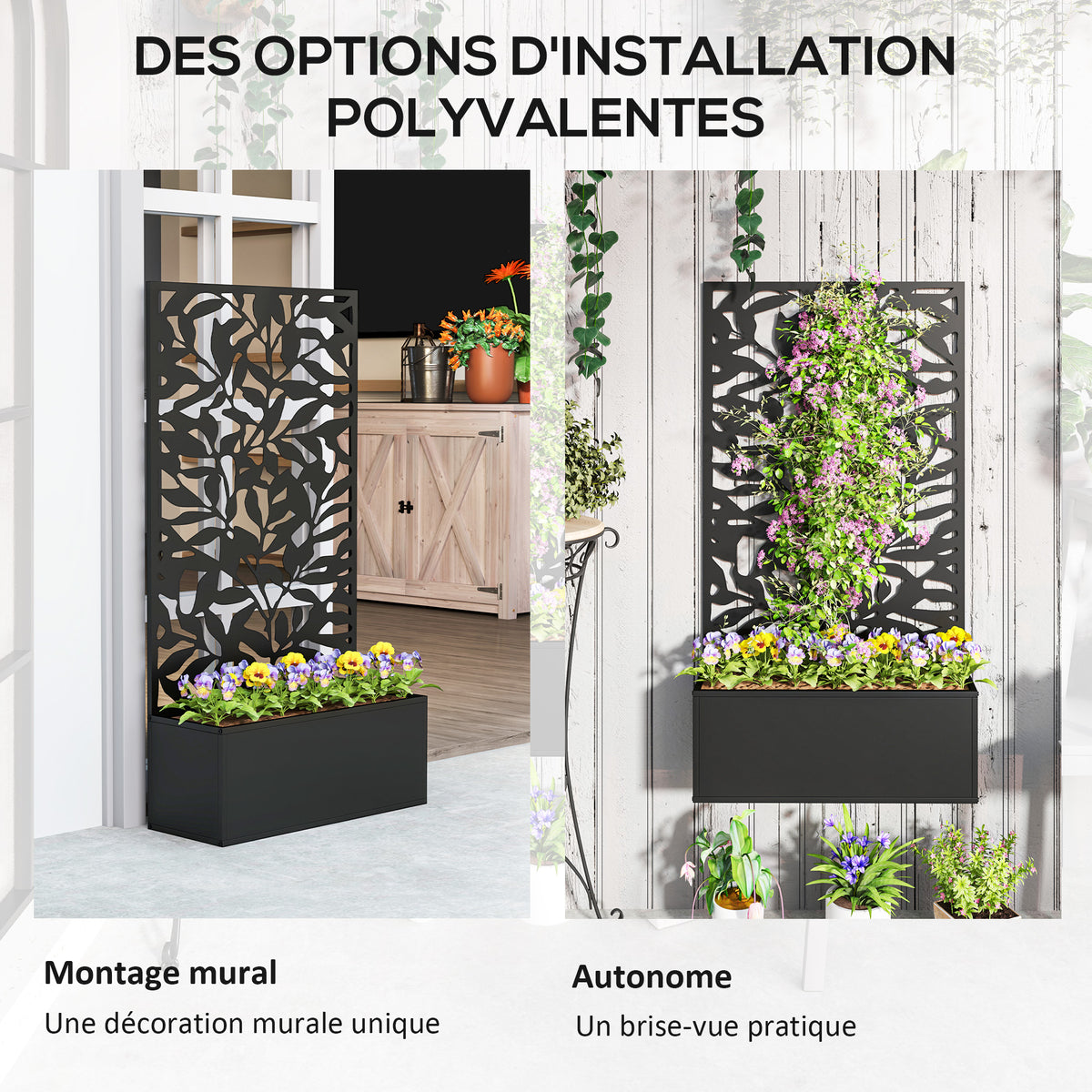 Jardinière avec treillis bac à fleurs rectangulaire grande taille panneau d'intimité métal 61 x 23 x 113 cm noir-4