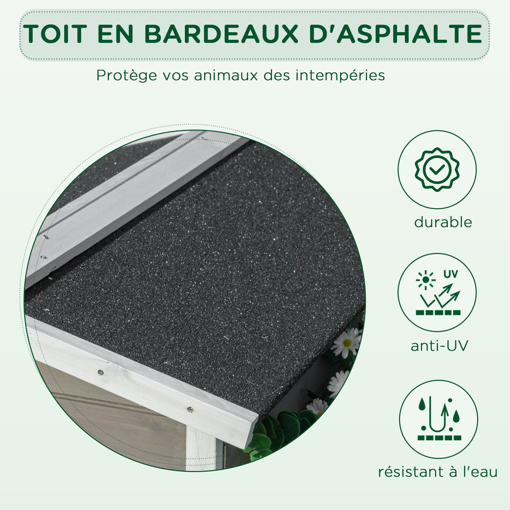 Maisonnette pour chats niche extérieure surélevé avec terrasse étanche en bois, dim. 115L x 66,5P x 74,7H cm, gris-4