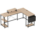 Bureau d'angle modulable réversible 168-240 cm style industriel - étagère réglable, sac de rangement, support d'écran-0