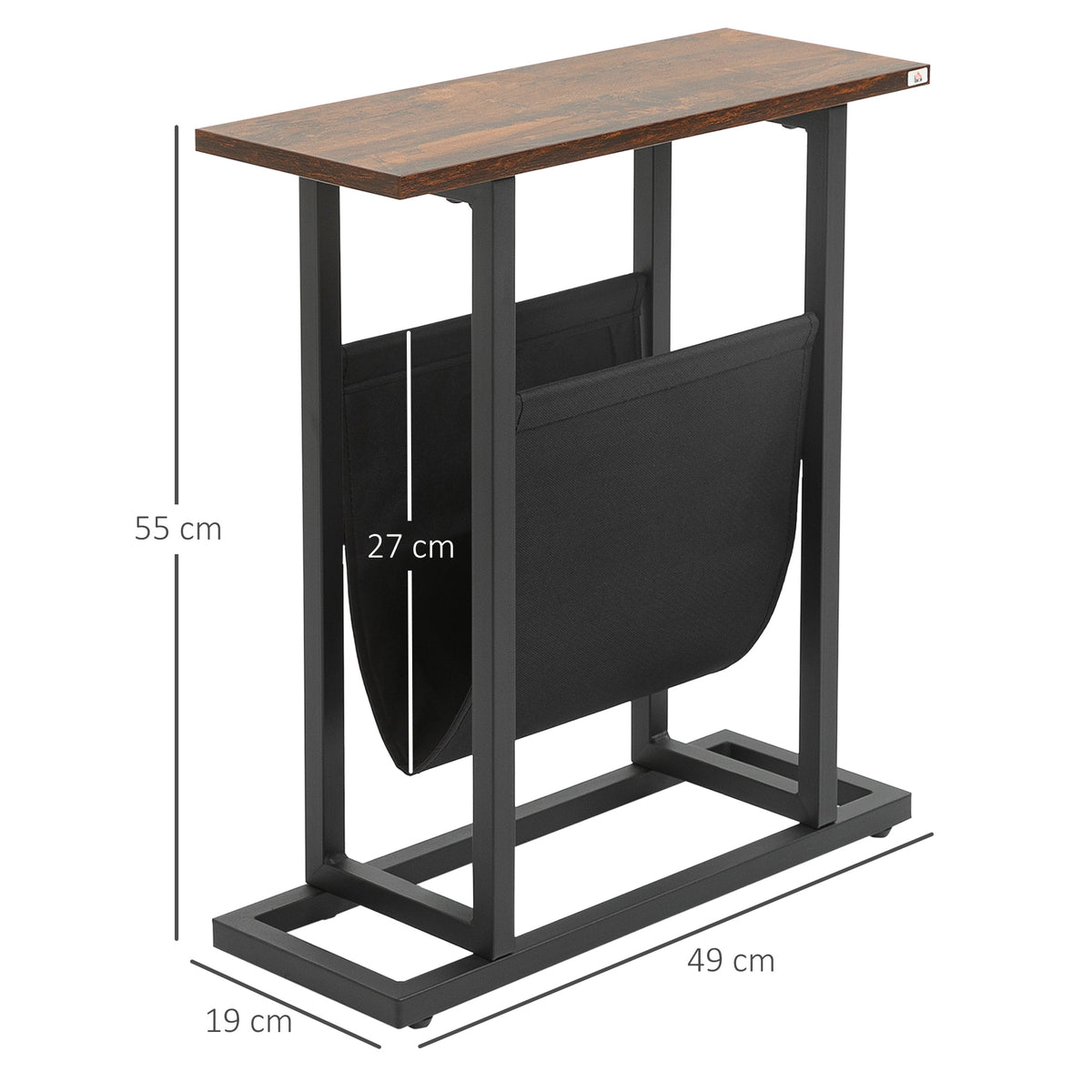 Table d'appoint bout de canapé avec porte-revues strucuture en acier design industriel 49 x 19 x 55 cm noir marron foncé-2