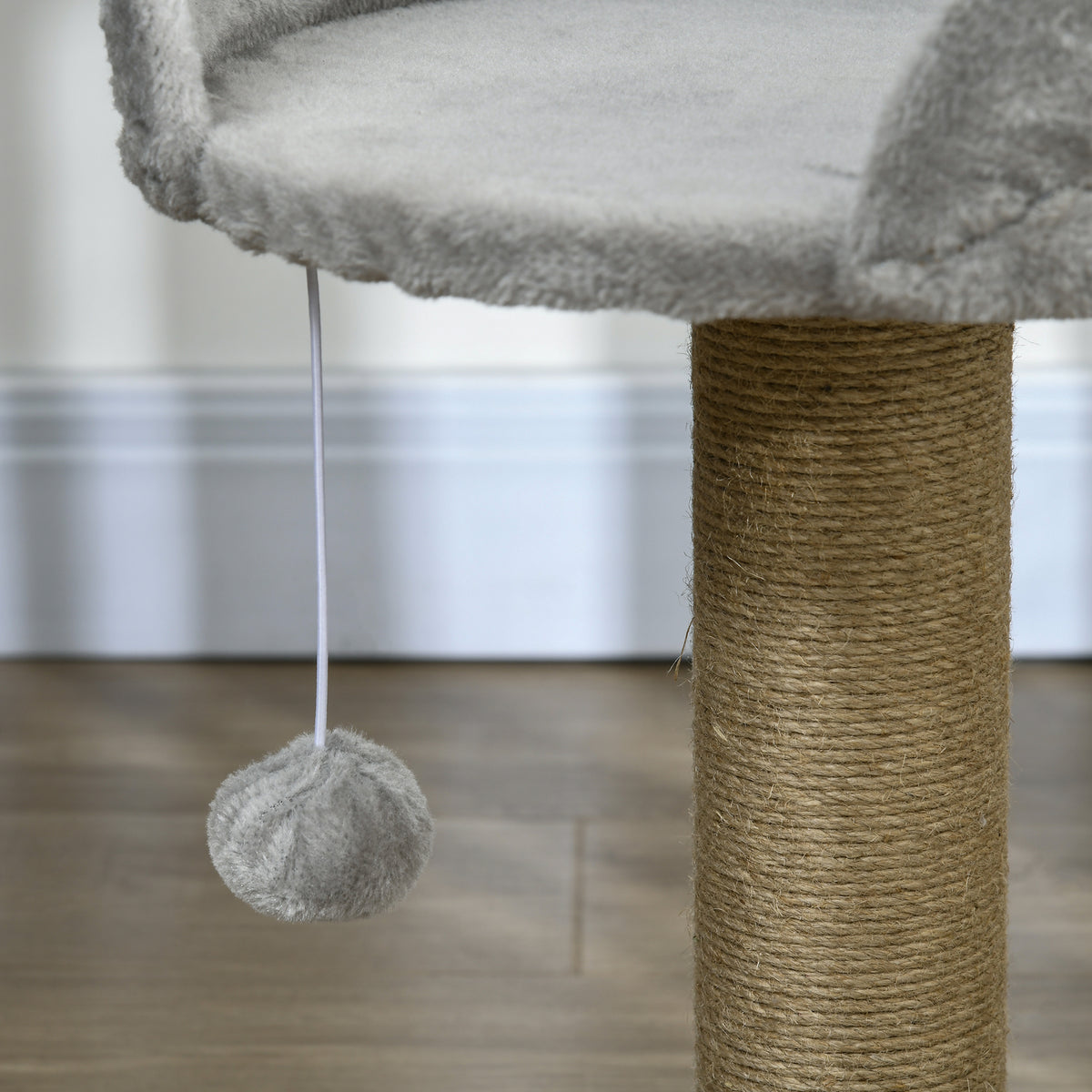 Arbre à chat arbre à grimper grattoir design jeu pompon suspendu + plateforme peluche 40 x 40 x 49 cm jute gris-7