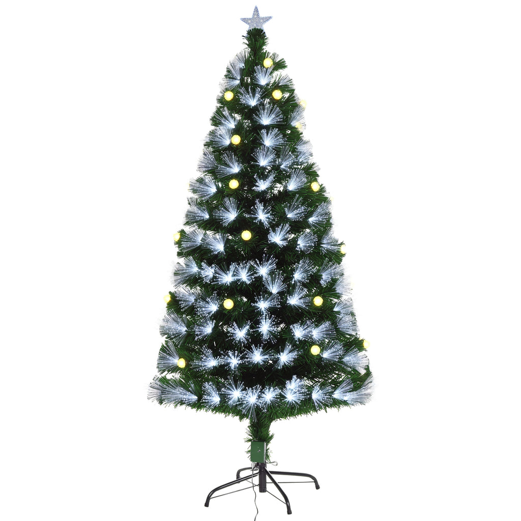 Sapin Noël Artificiel Lumineux 120H cm Fibre Optique LED + 20 Ampoules + Support Pied 130 Sommet Brillante Vert-0