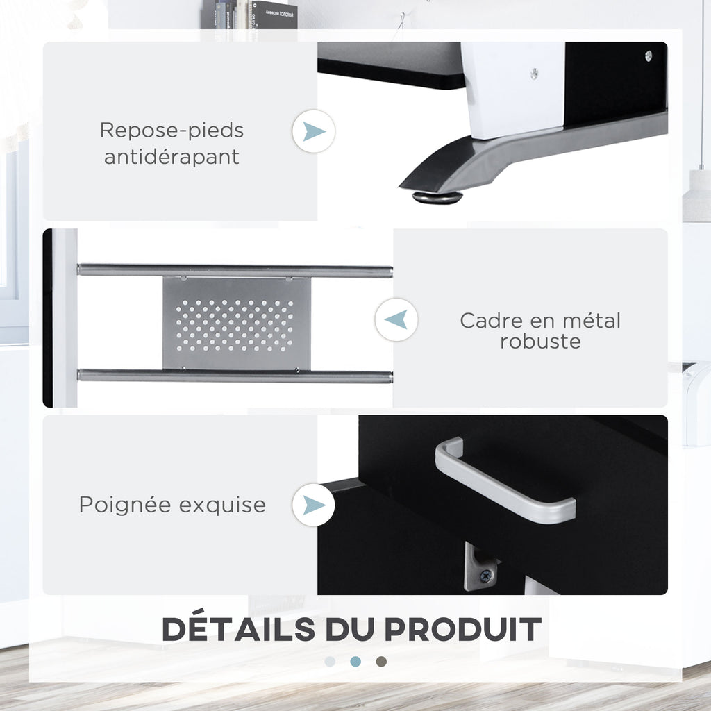 Bureau informatique design en mdf 100 L x 52 I x 75H cm noir et blanc-4