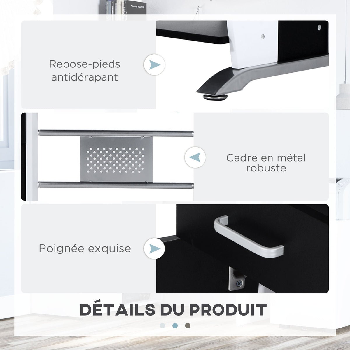 Bureau informatique design en mdf 100 L x 52 I x 75H cm noir et blanc-4