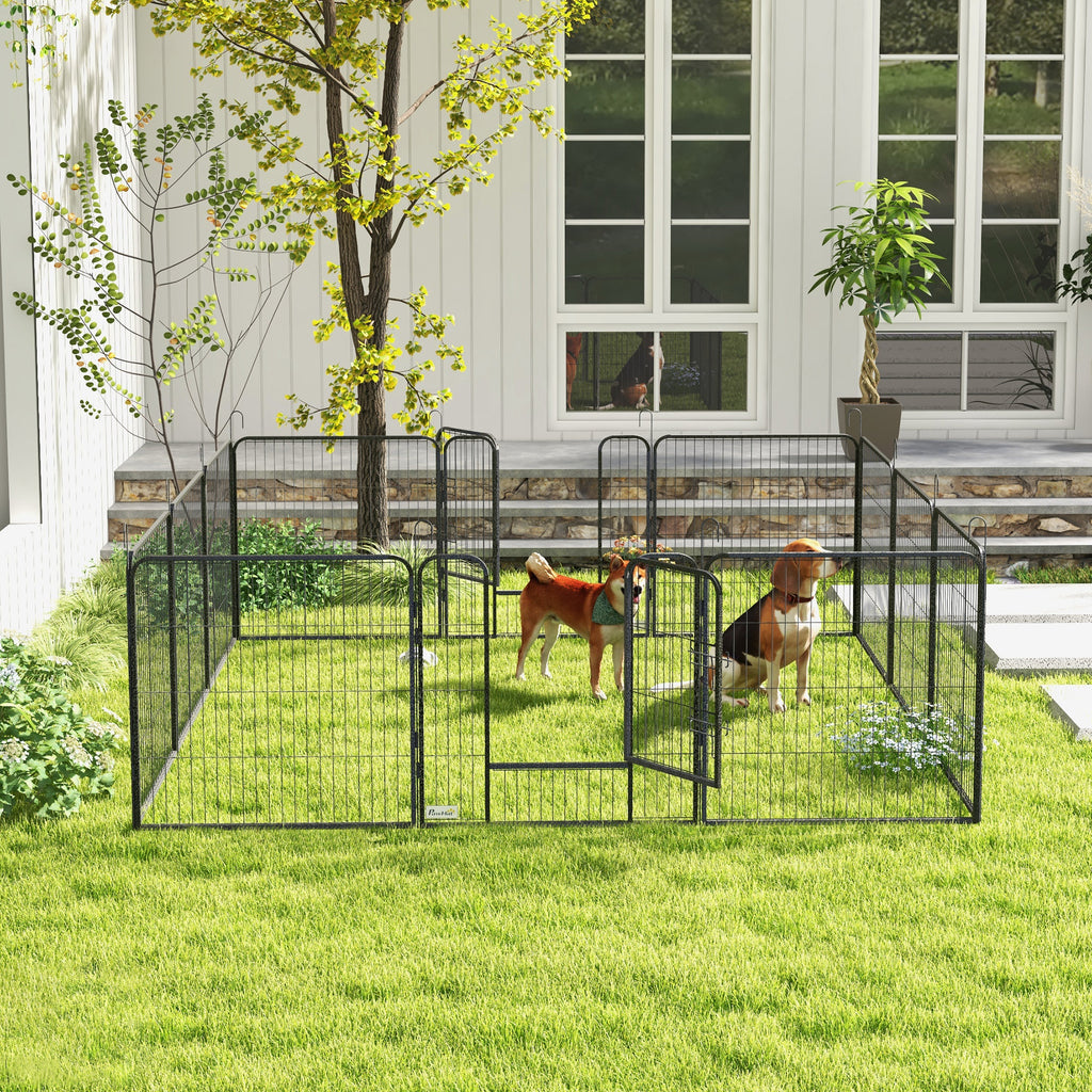 Parc enclos modulable acier époxy porte verrouillable pour chiens petits animaux intérieur et extérieur 80 x 80 cm gris-7