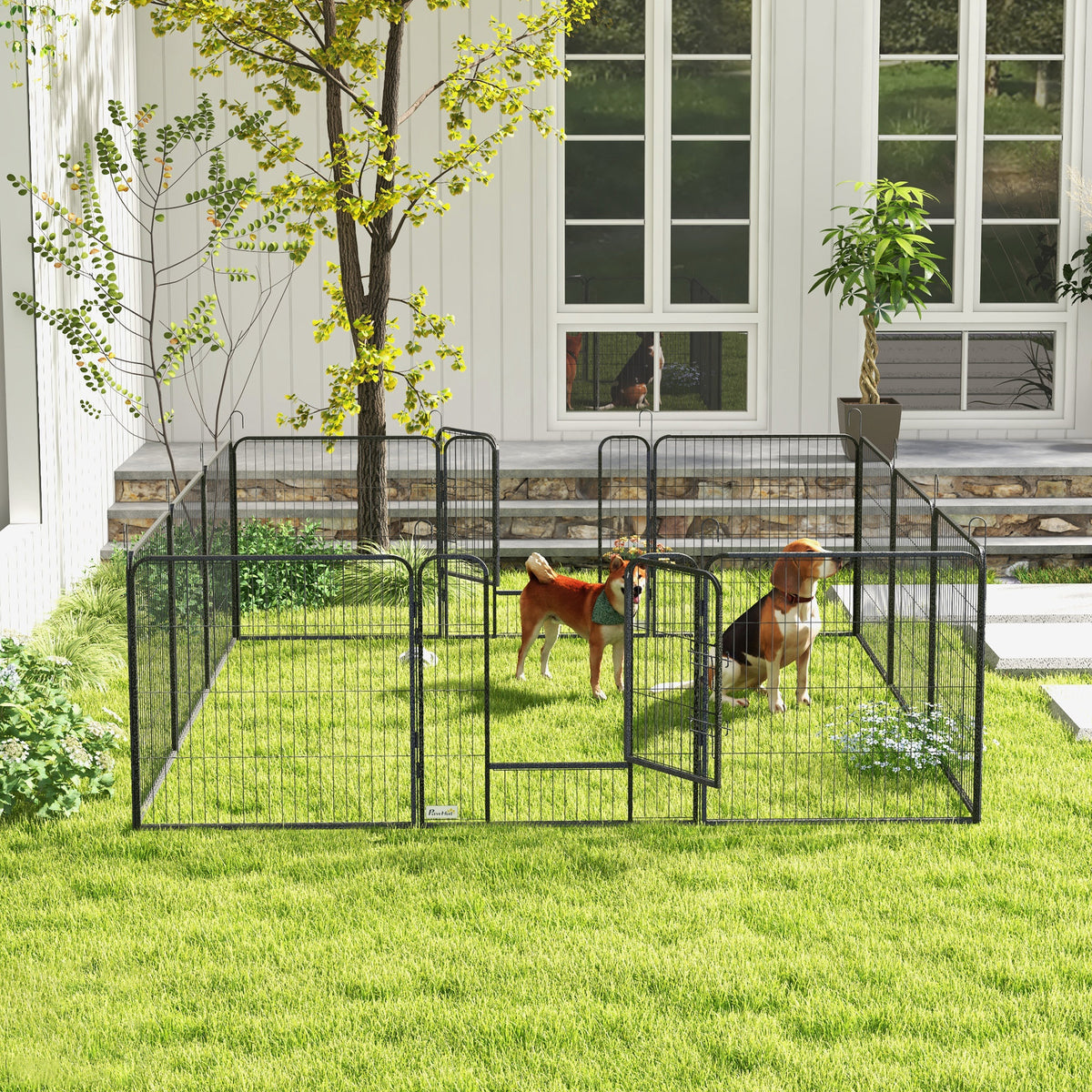 Parc enclos modulable acier époxy porte verrouillable pour chiens petits animaux intérieur et extérieur 80 x 80 cm gris-7