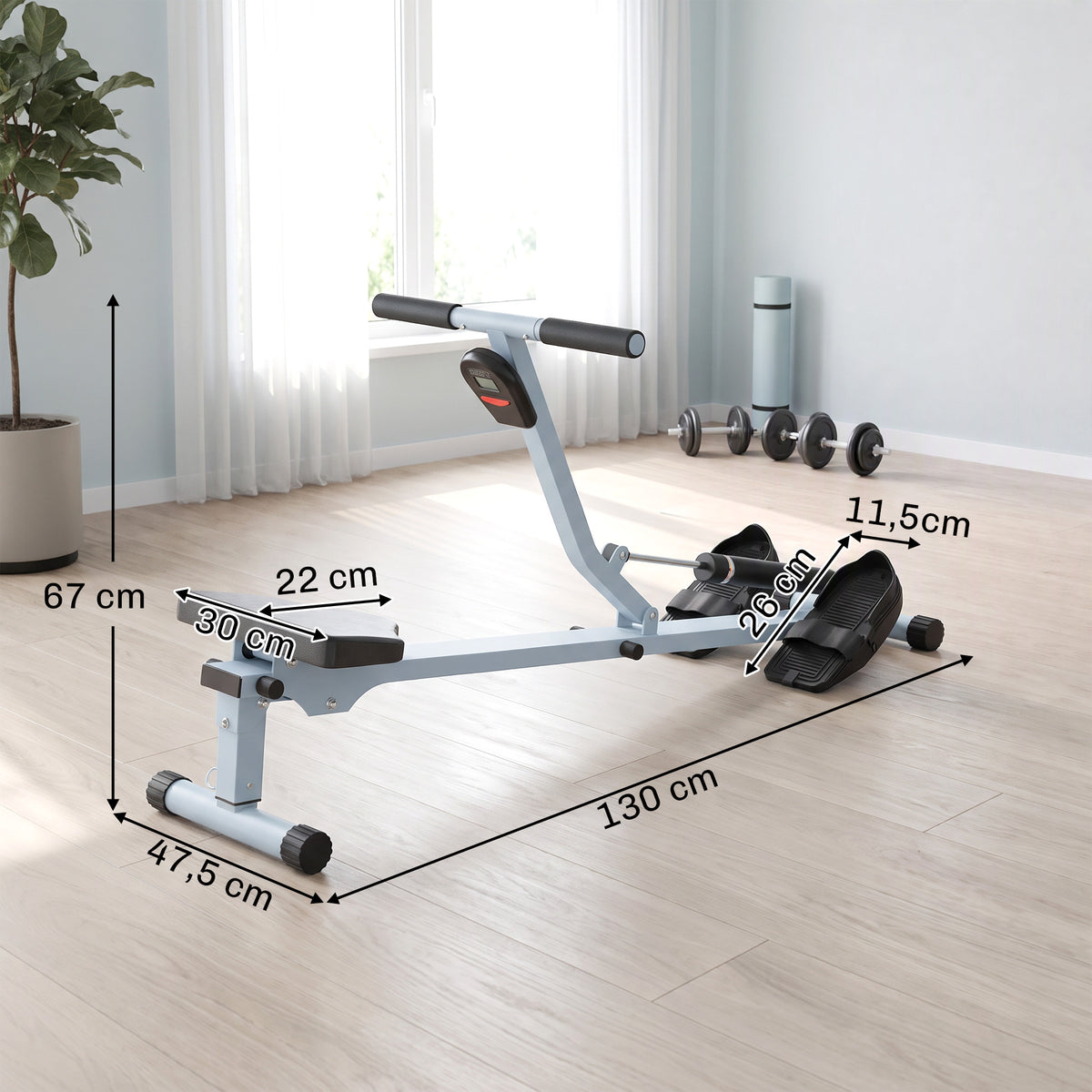 Rameur Hydraulique à 12 Niveaux de Résistance, Rameur d'Appartement avec Écran LCD, Pédale Antidérapante, Charge 100 kg, pour Maison, Salle de Gym, l'Équipement d'Entraînement d'Intérieur, Noir-2