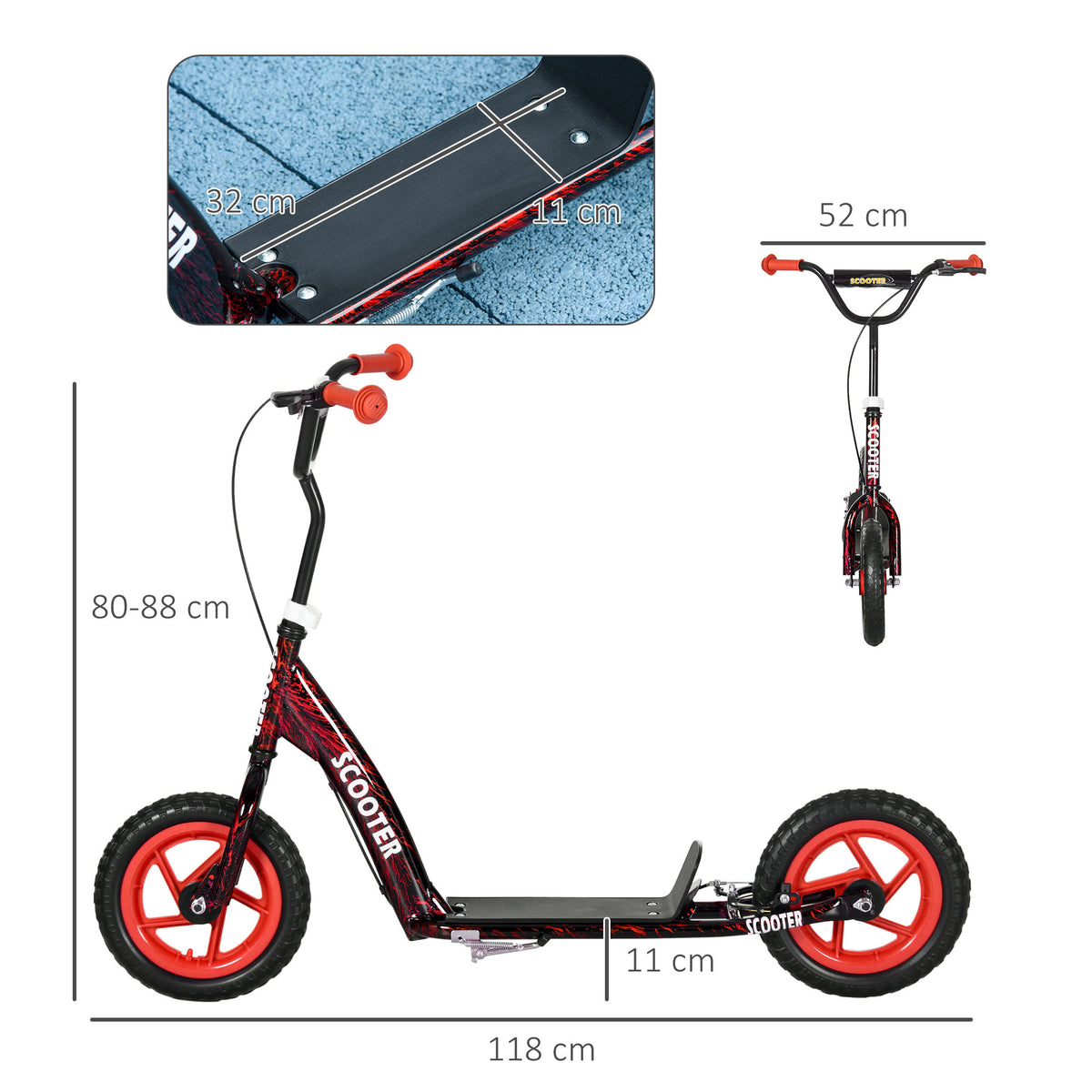 Trottinette patinette scooter enfant grandes roues de 6 à 12 ans hauteur réglable frein arrière béquille rouge-2