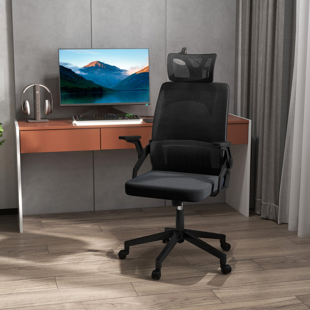 Fauteuil de bureau réglable tissu maille polyester dossier ergonomique inclinable pivotant Noir-9