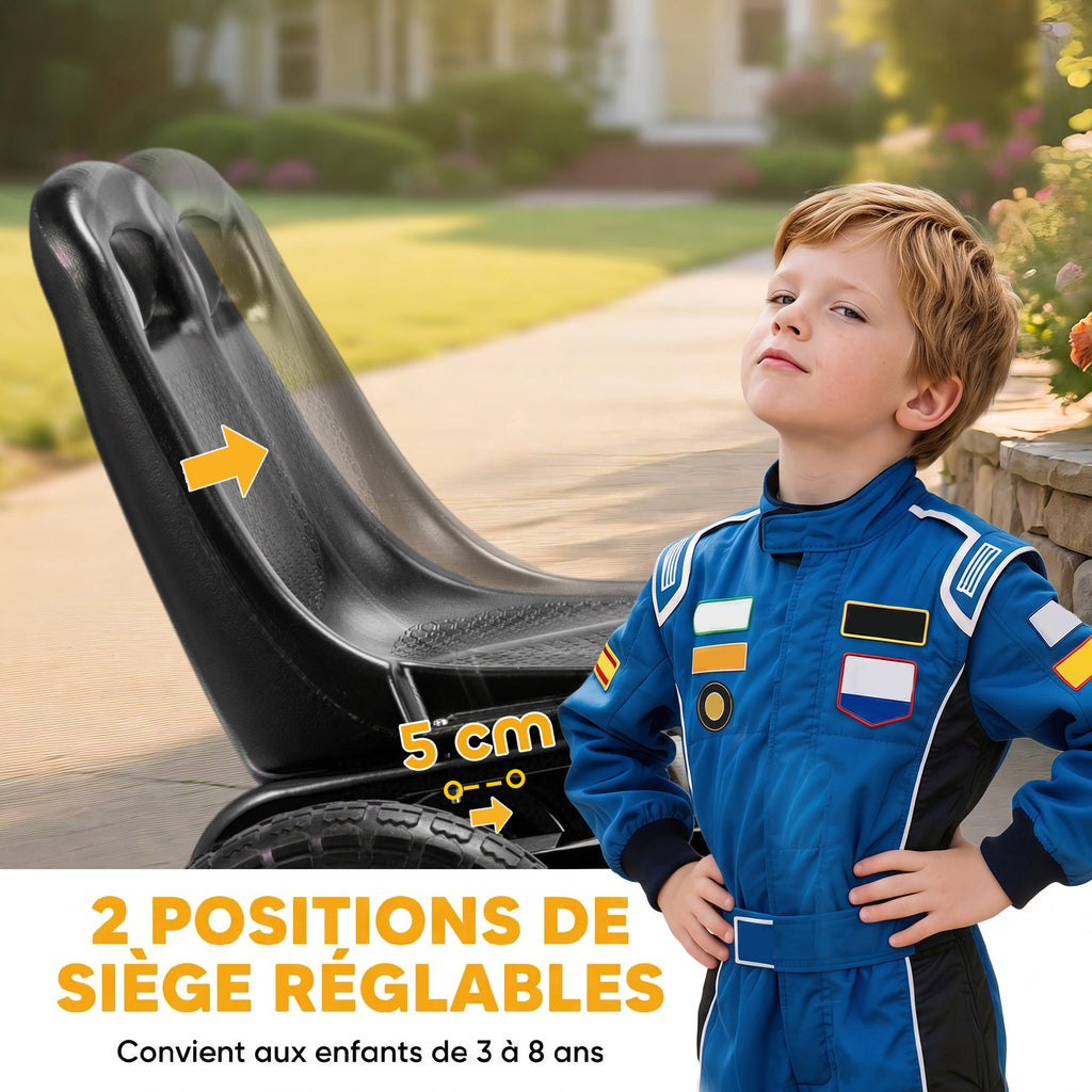 Kart à pédales Go-Kart pour enfants siège réglable pneus EVA embrayage manuel et frein 110 x 61 x 62 cm noir-4