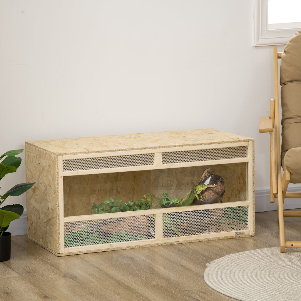 Terrarium en bois OSB pour reptiles avec porte coulissante en verre - 100 x 47 x 47 cm naturel-1