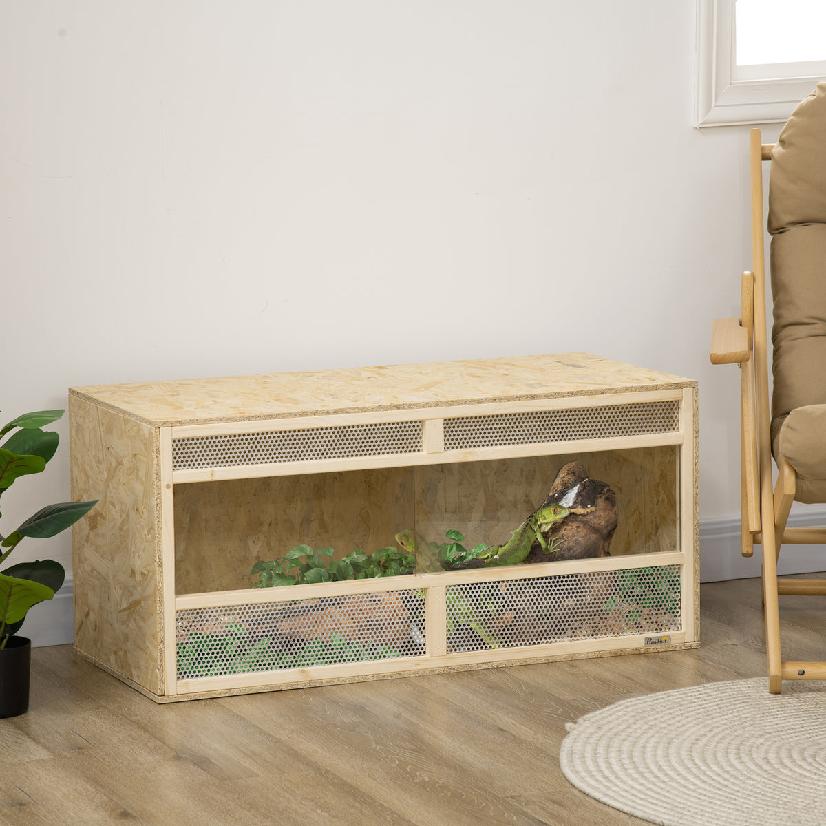 Terrarium en bois OSB pour reptiles avec porte coulissante en verre - 100 x 47 x 47 cm naturel-1