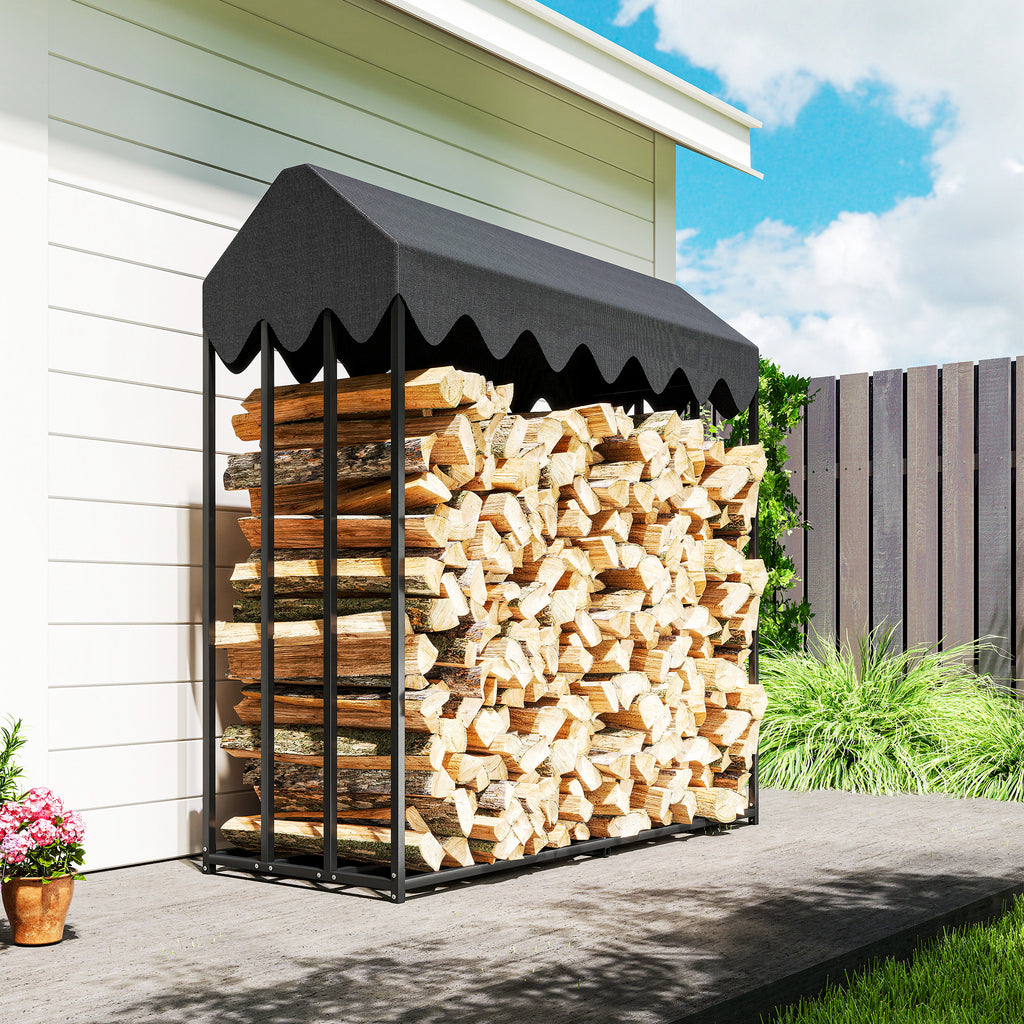 Range bûches extérieur, étagère à bûches avec housse de protection 600D Oxford capacité 1,9 m³, acier 186x70x185cm noir-7
